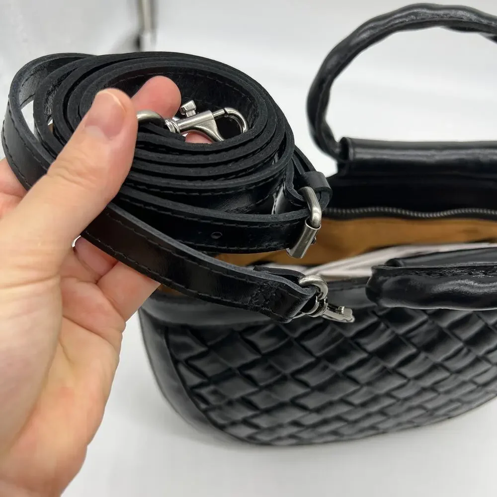 Patricia Nash Leather Ossi Satchel with Crossbody Strap Black